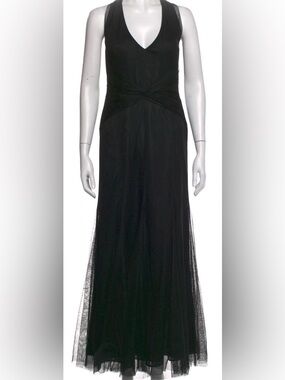Vera Wang Black Halter Mesh Overlay Gown Maxi Dress Size 2 36 Gothic Bridesmaid